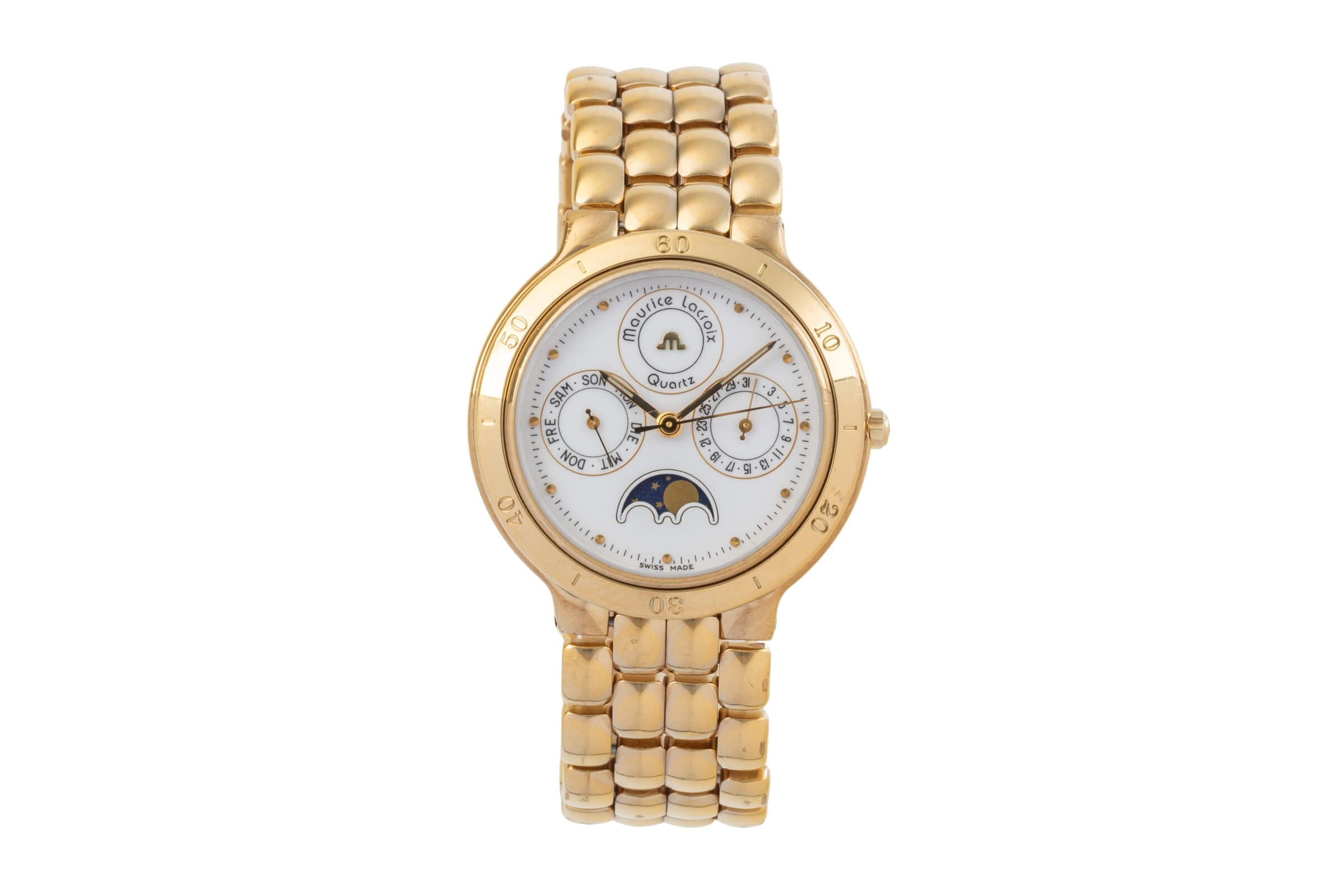 Maurice Lacroix Phase de Lune  latón bañado en oro cuarzo reloj para caballeros 35198  [2405855]