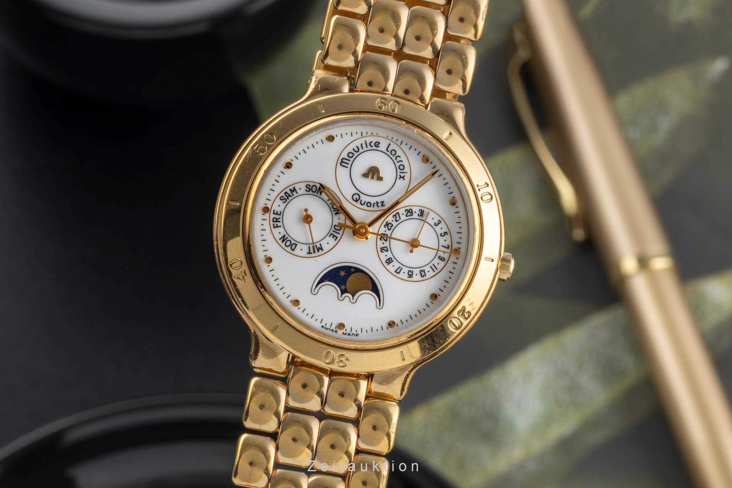 Maurice Lacroix Phase de Lune  latón bañado en oro cuarzo reloj para caballeros 35198  [2405855]
