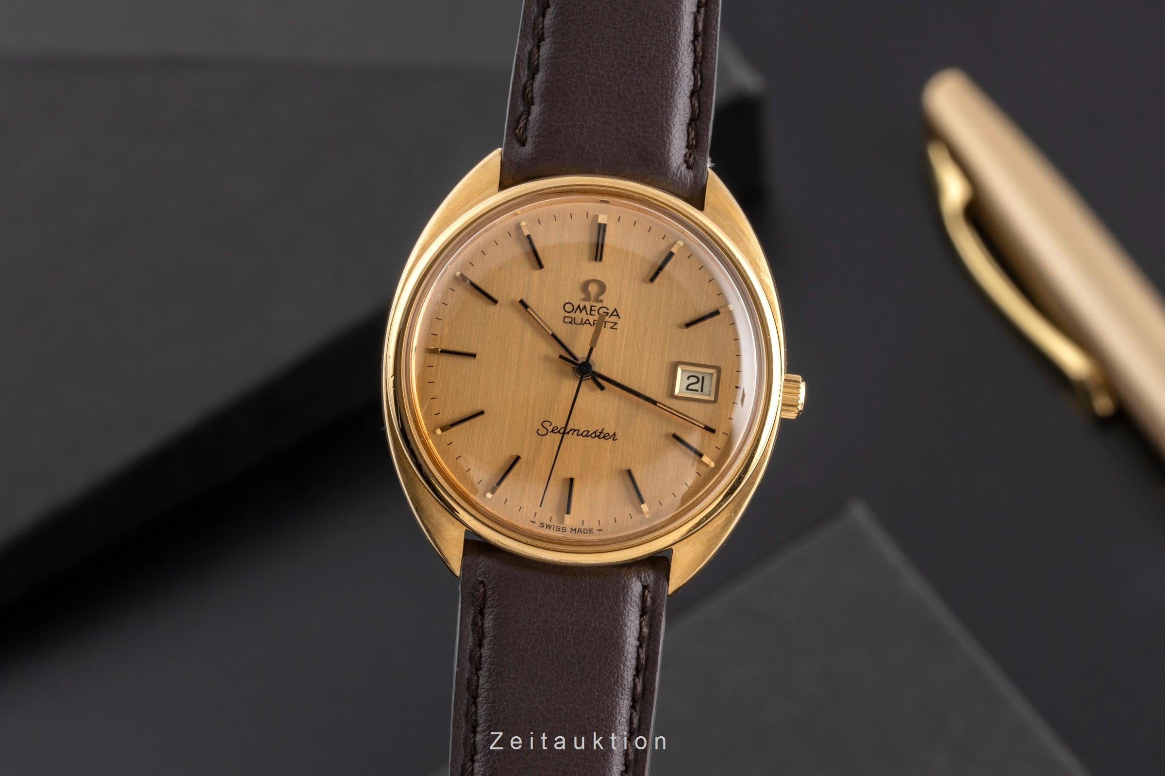 Omega Seamaster bañado en oro cuarzo reloj para caballeros 196.0078  [2500186]